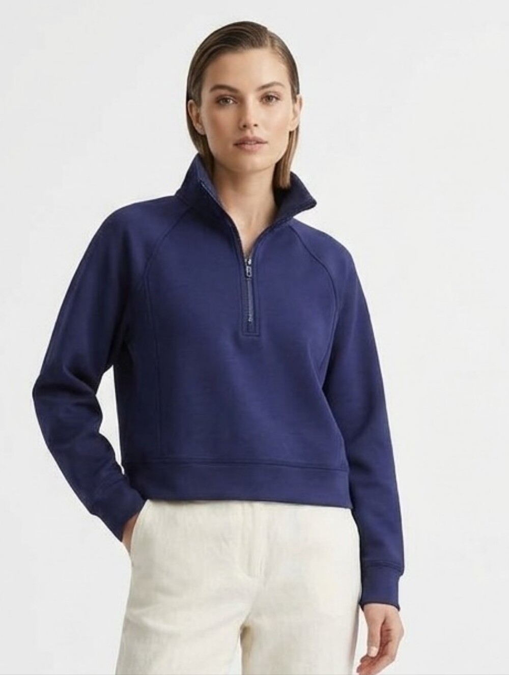 Xieerduo Quarter Zip Super Soft Swearshirt Cowl Neck Top Navy XL